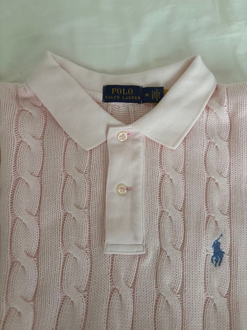 ポロ・ラルフ・ローレン ケーブル編み ポロシャツ 半袖 ピンク