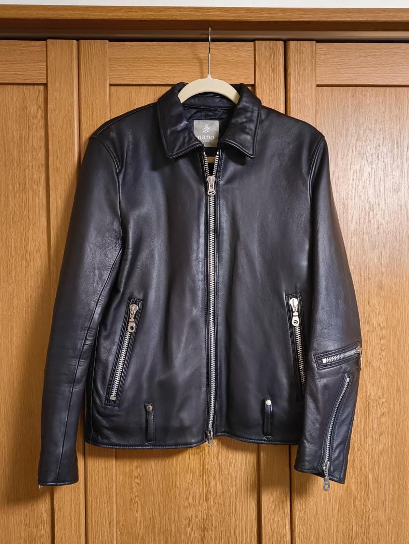 本革 ナノユニバース ライダースジャケット シングル レザー 羊革 M