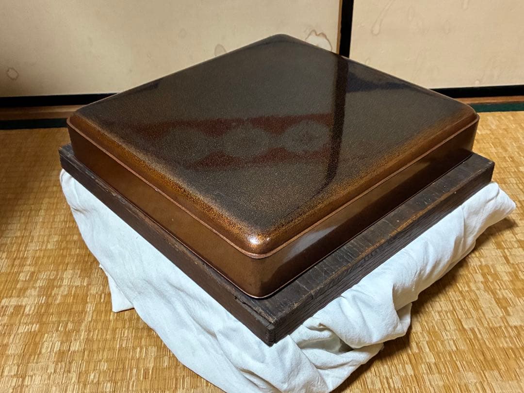 漆器 金箔 唐草紋 蒔絵 梨地 四角盆 時代物 木箱入