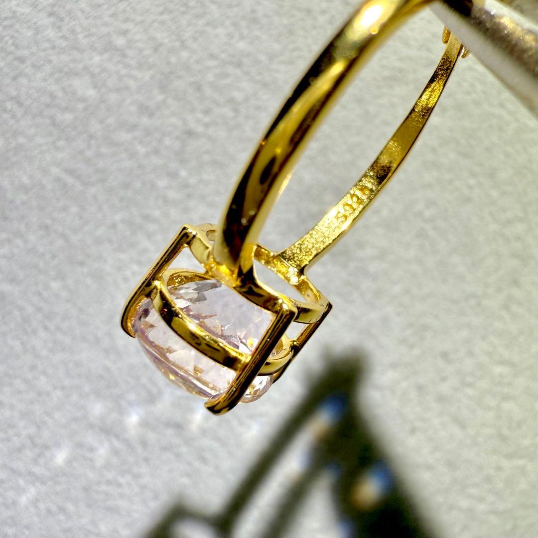 k18gp クンツァイト　オーバル　ファセットカット　フリーサイズリング　大粒