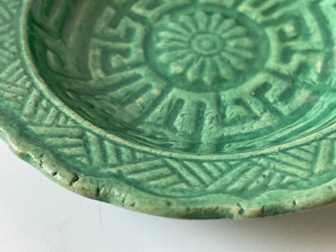 骨董 淡陶 豆皿 小皿 丸皿 輪花皿 菊文様 輪花縁