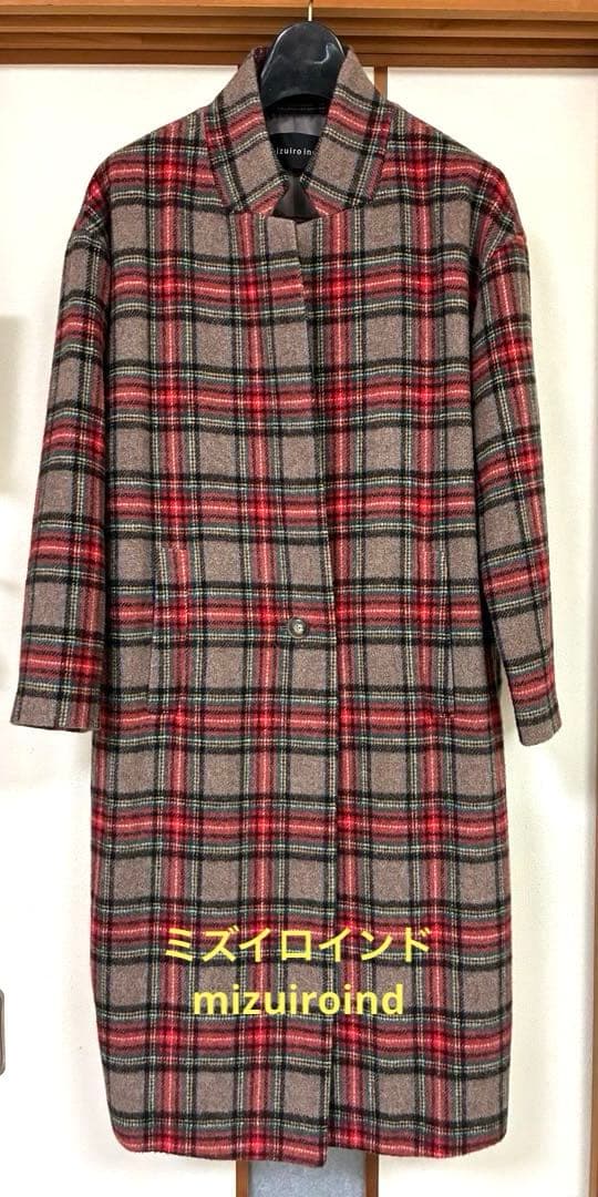 mizuiro ind チェック柄ロングコート サイズフリー ウール混紡