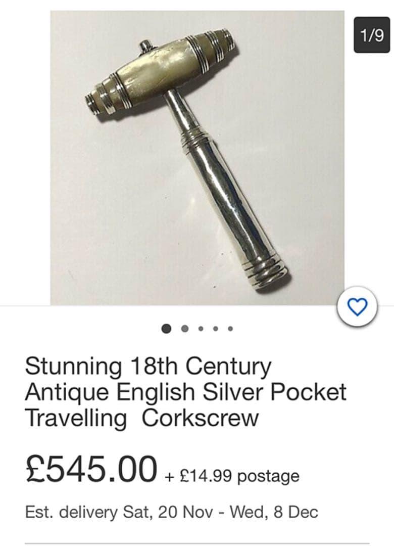 白蝶貝と銀製のコルクスクリュー