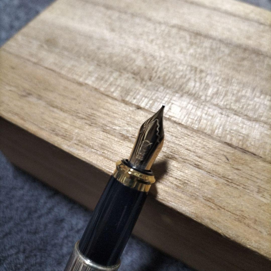 14K シルバー ストライプ模様 万年筆