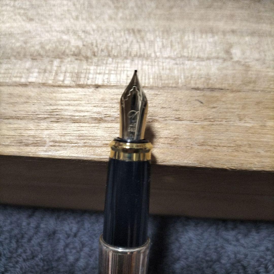 14K シルバー ストライプ模様 万年筆