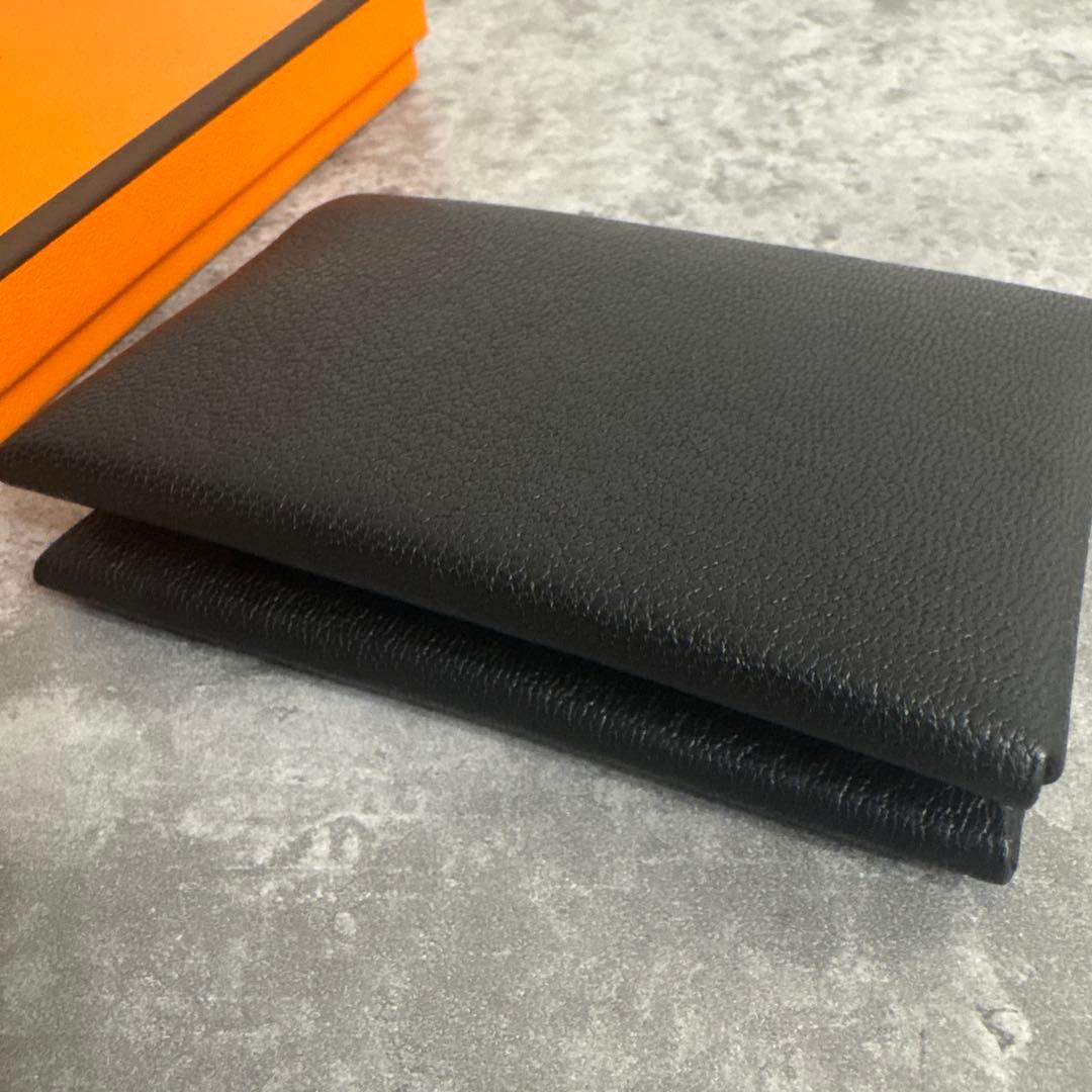 エルメス カルヴィデュオ W刻印 シェーヴル ブラック 黒 カードケース 財布