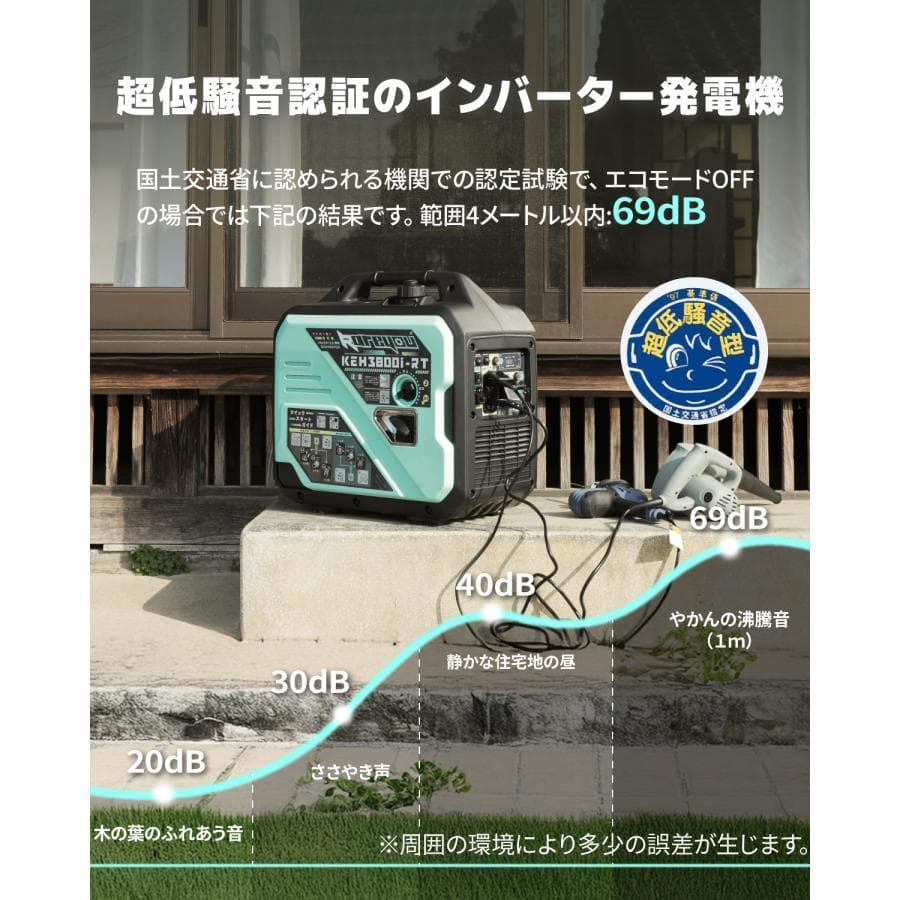 Kareyouリモコン式インバーター発電機 3.8kVA ガソリン発電機 静音