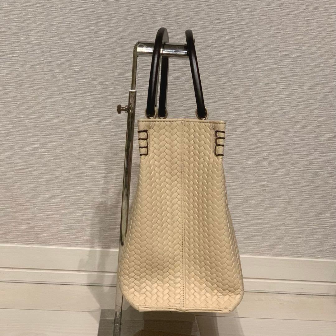 極美品✨傳濱野 プレッソトート ウッドハンドル ハンドバッグ レザー ベージュ
