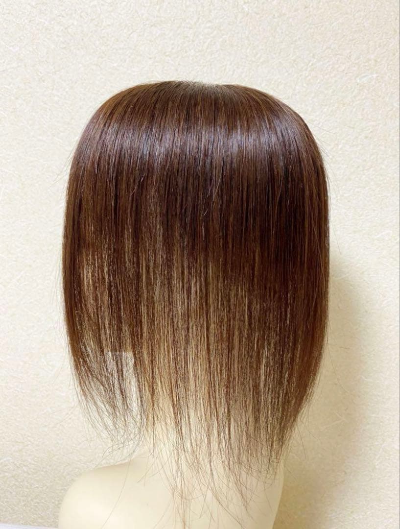 人毛100% ヘアピース　ブラウン28 シルクスキン　総手植え引き抜き　前髪なし