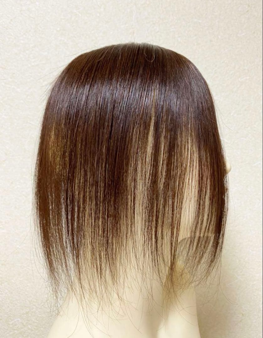 人毛100% ヘアピース　ブラウン28 シルクスキン　総手植え引き抜き　前髪なし