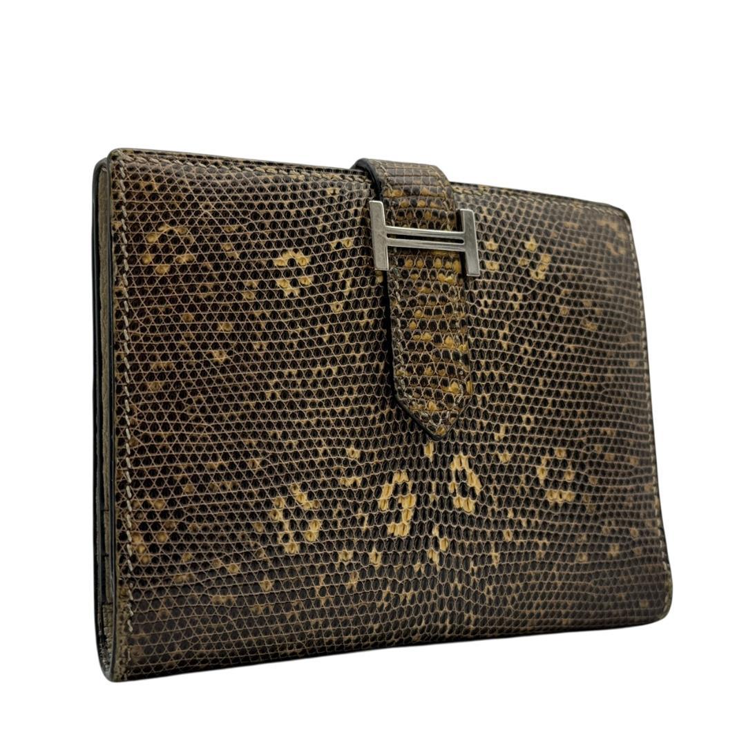 【極美品】エルメス ベアンコンパクト リザードレザー シルバー金具 □L刻印