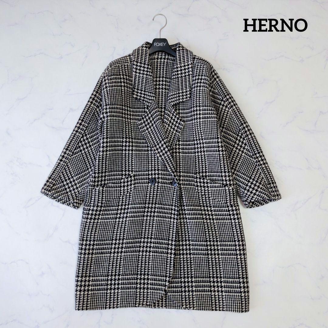 HERNO ヘルノ チェスターコート ツイード ダブル チェック柄 F HERNO ヘルノ チェスターコート ツイード ダブル チェック柄 F