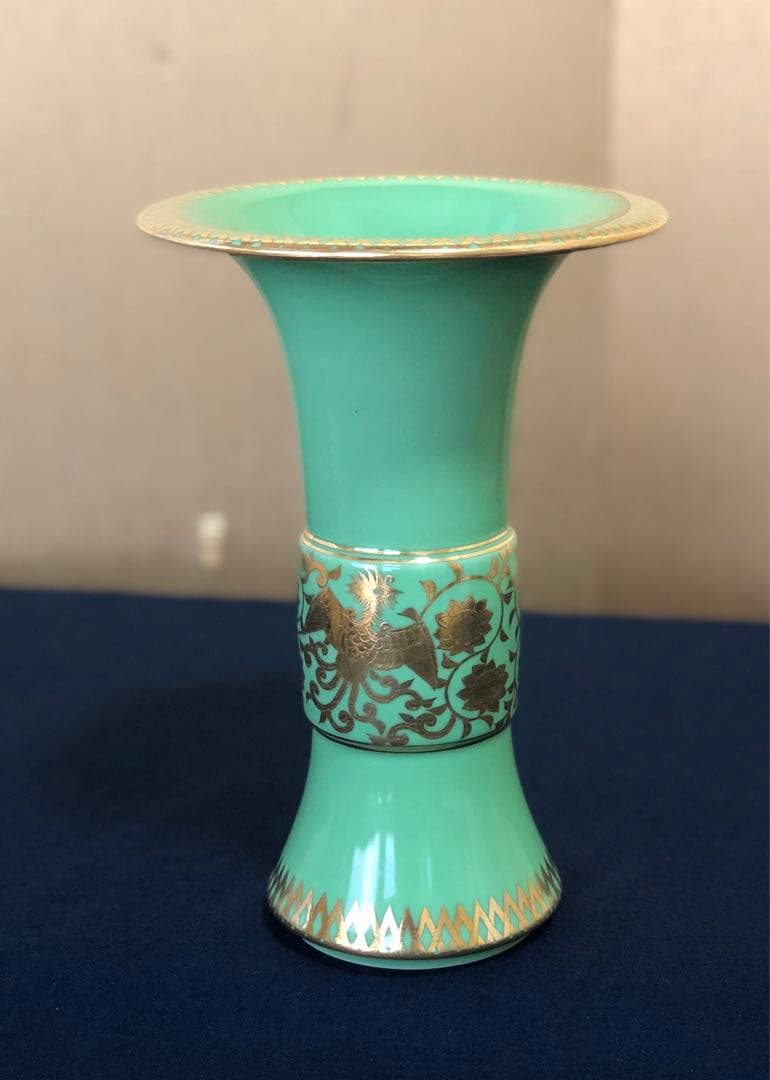 《R》茶道具 萌黄 金襴手 花入 手塚充 陶歴 共布 共箱 251003あ6