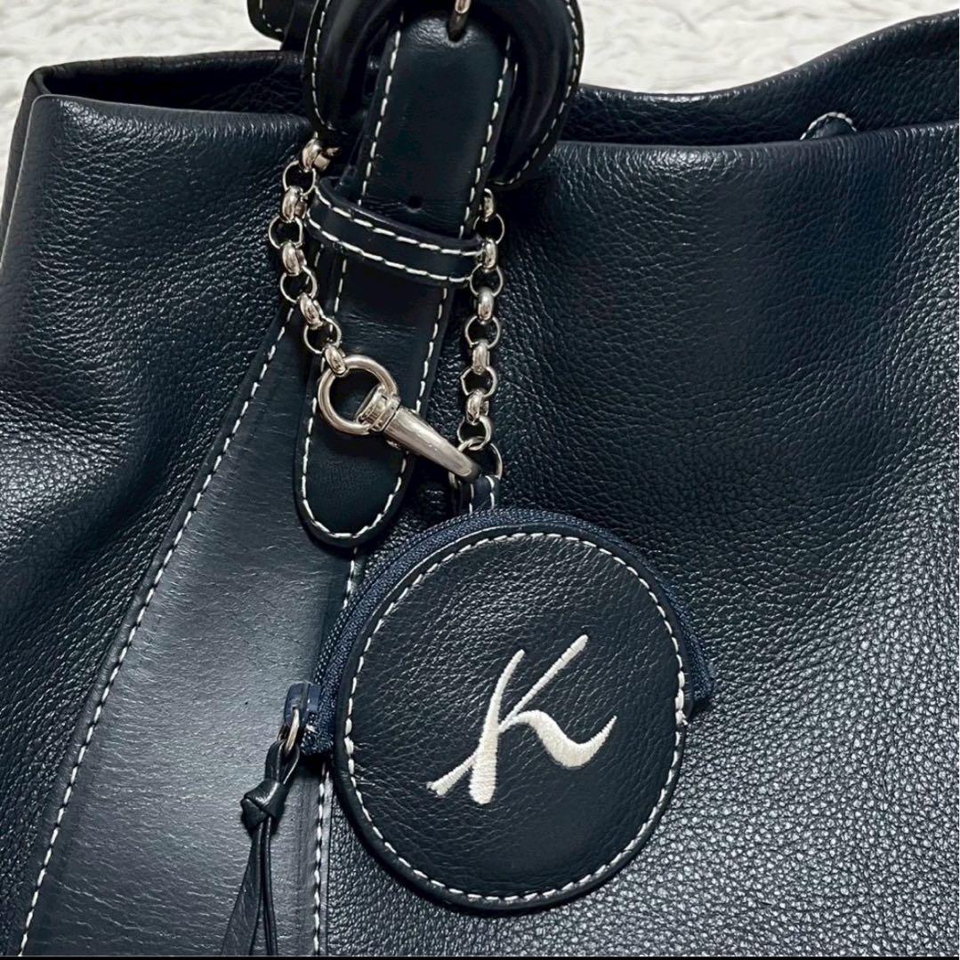 未使用級✨️キタムラ 元町 モトマチ ハンドバッグ チャーム付き ネイビー