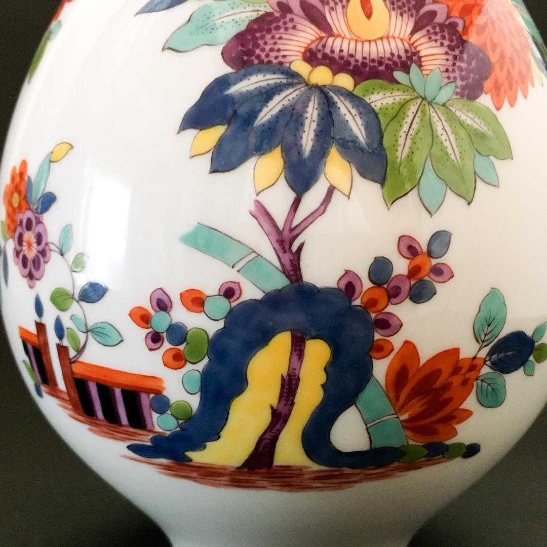 マイセン 金彩 柿右衛門写し 色絵岩菊牡丹絵図 花瓶 高さ21cm