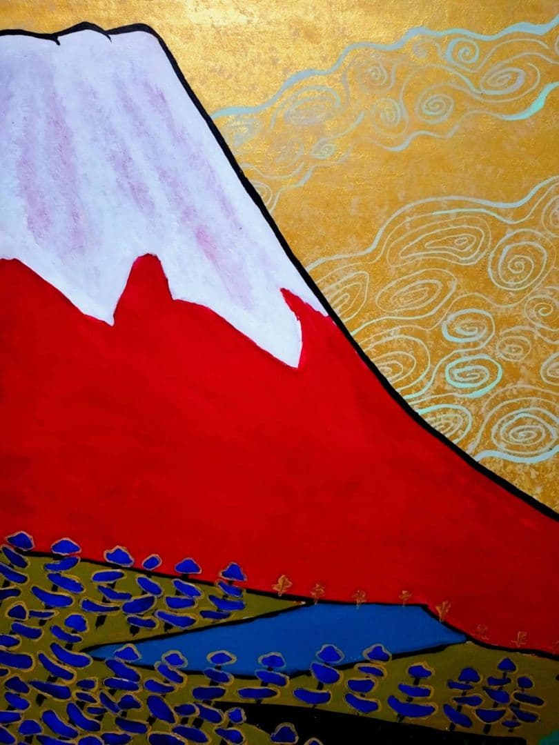 【P10号】片岡球子【富士】手描き作品/表裏サイン・印譜/油彩/油絵/額縁/額装