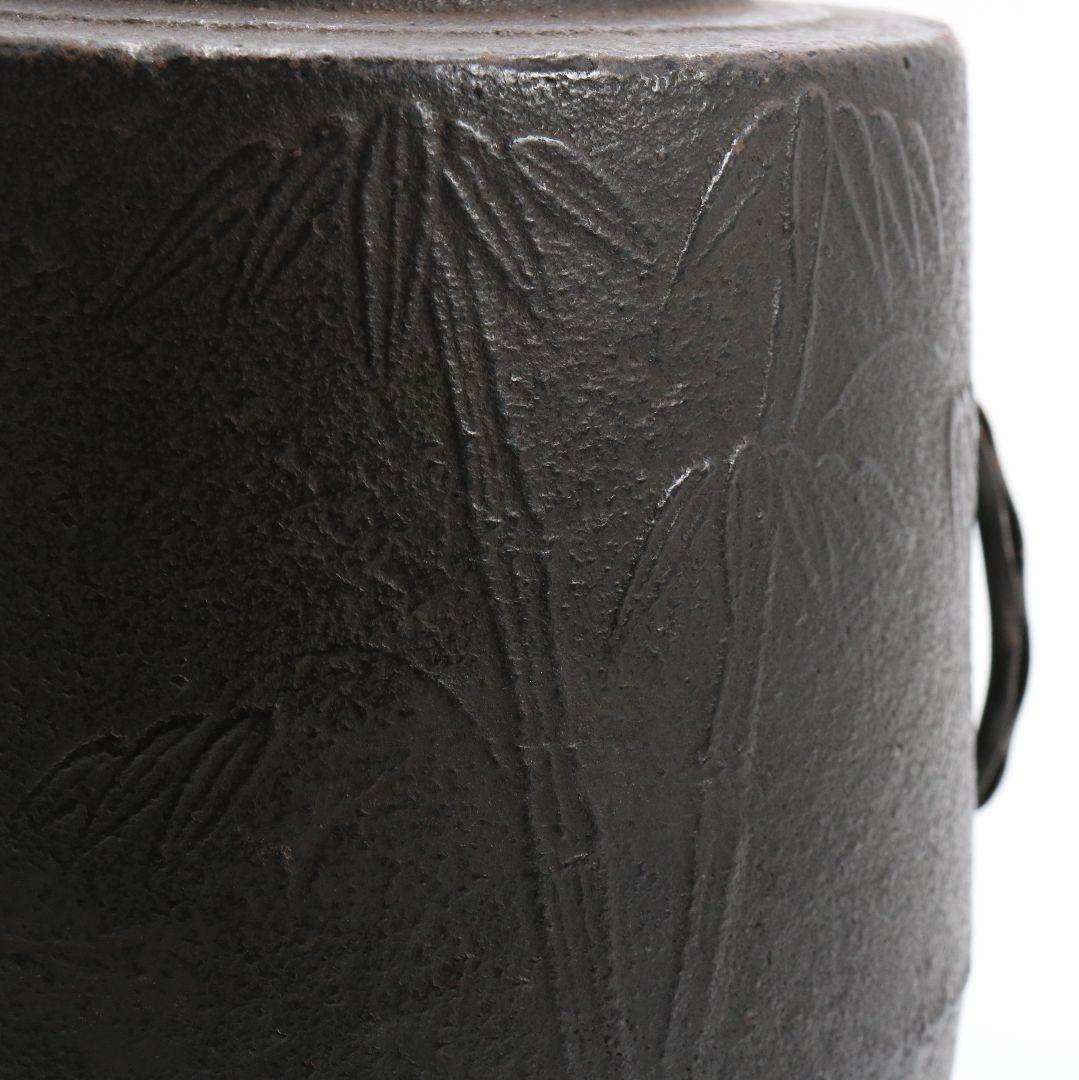 十三代 宮崎寒雉造 竹文筒釜 裏千家十四代淡々斎書付 共箱 茶道具　SW296