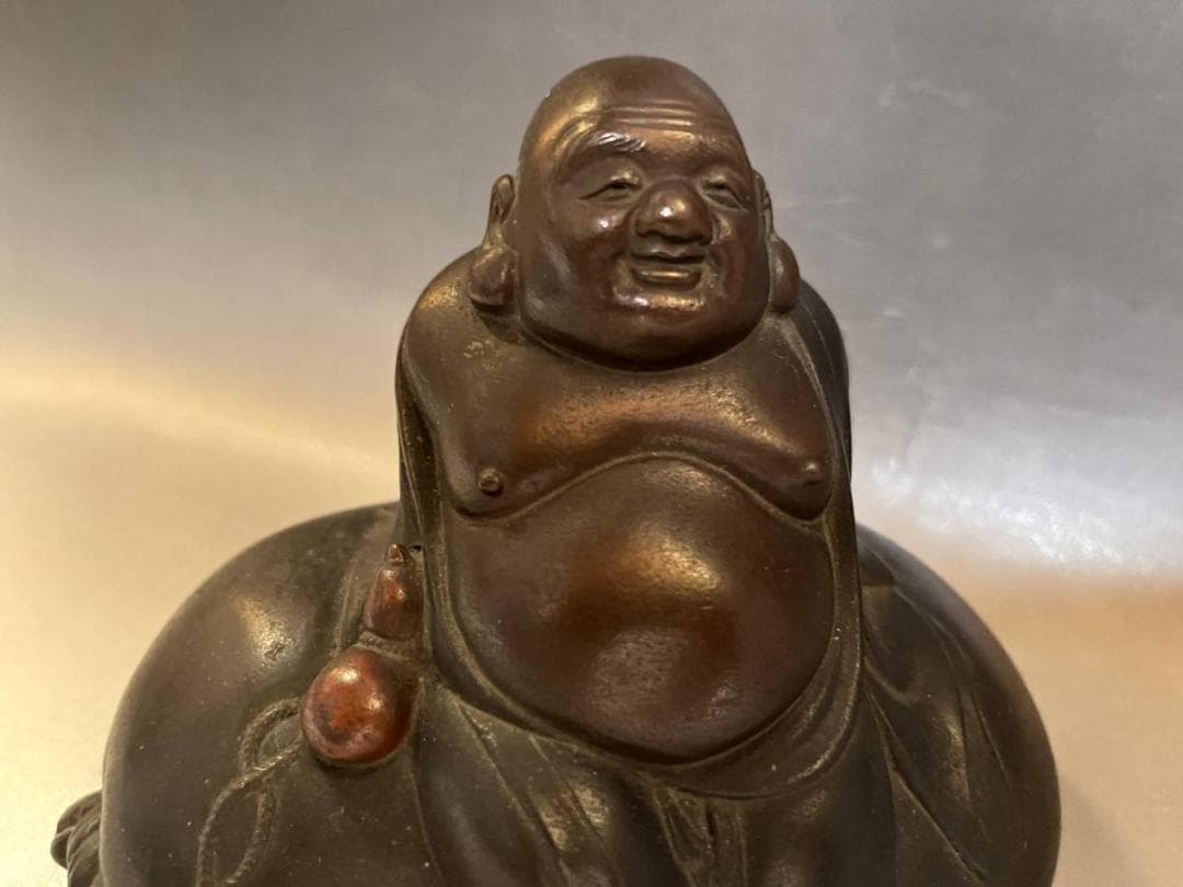 置物■布袋様 古銅製 七福神 布袋さん ほてい神 時代物 骨董品 1.43kg■