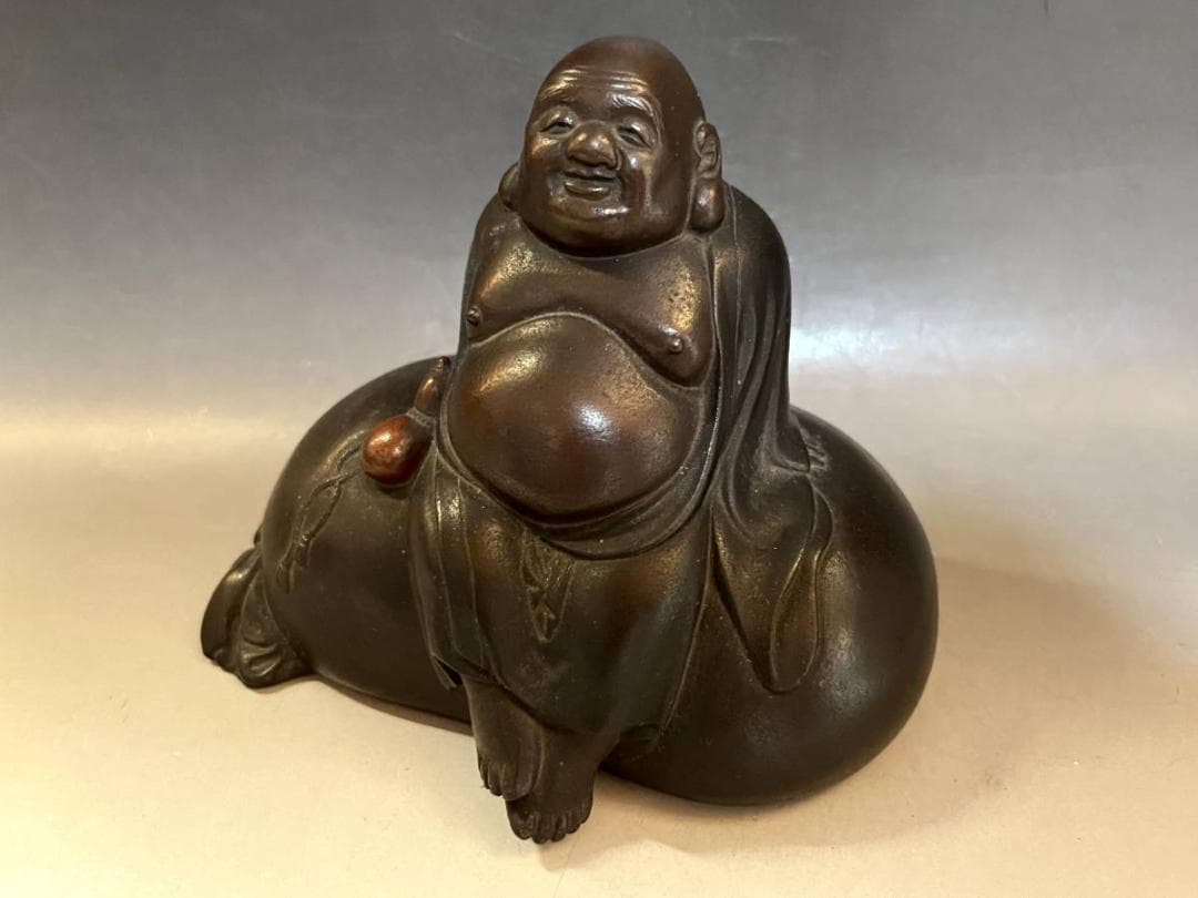 置物■布袋様 古銅製 七福神 布袋さん ほてい神 時代物 骨董品 1.43kg■