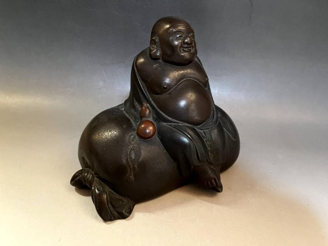 置物■布袋様 古銅製 七福神 布袋さん ほてい神 時代物 骨董品 1.43kg■