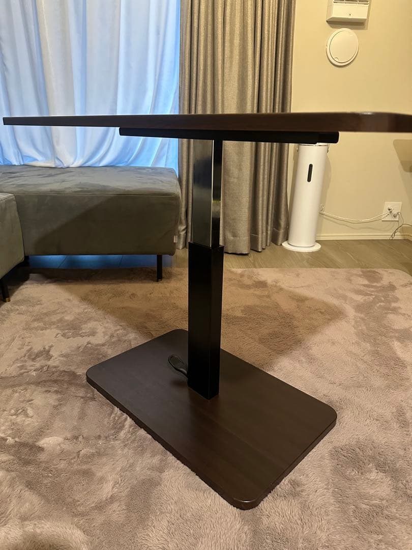 昇降式 ダイニングテーブル 丸角 ダークブラウン 長方形 ニトリ