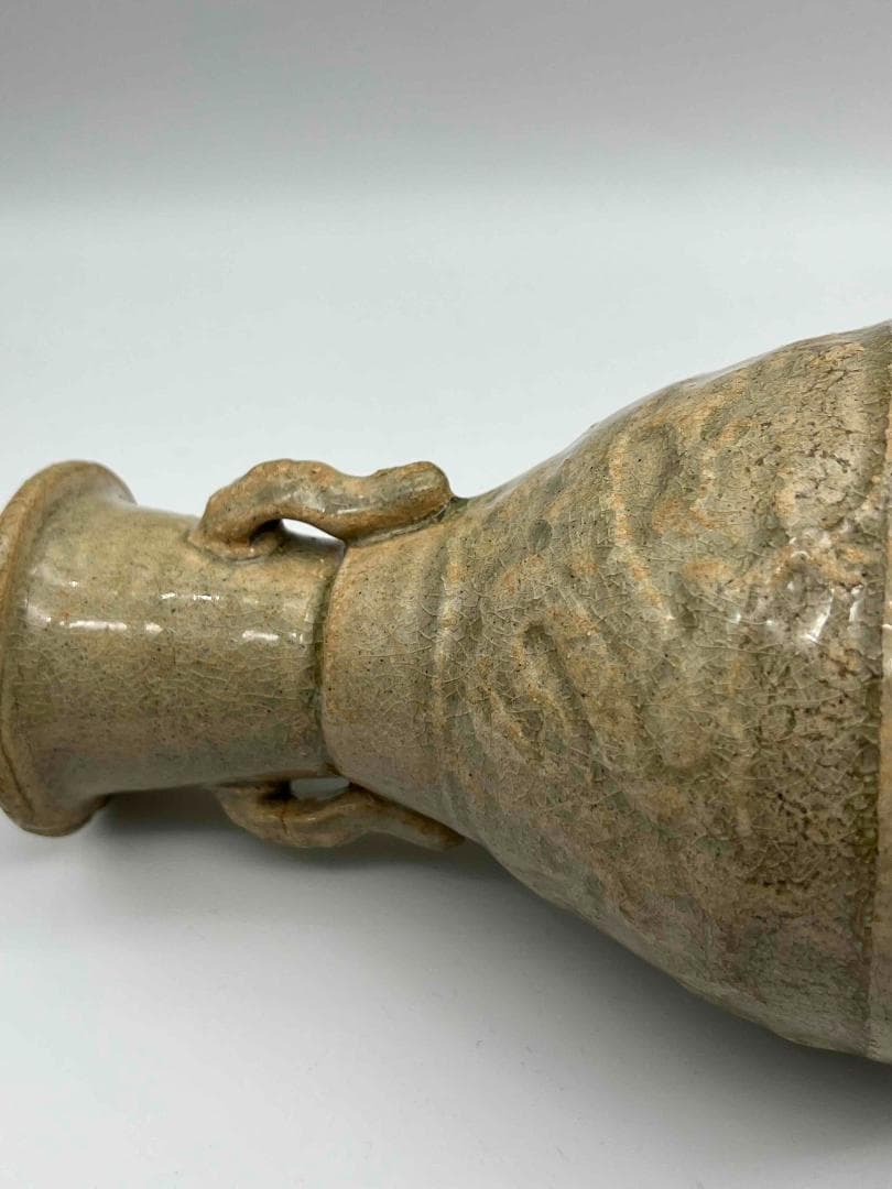 北宋時代 青白磁刻花龍文双耳瓶 景徳鎮 影青 唐