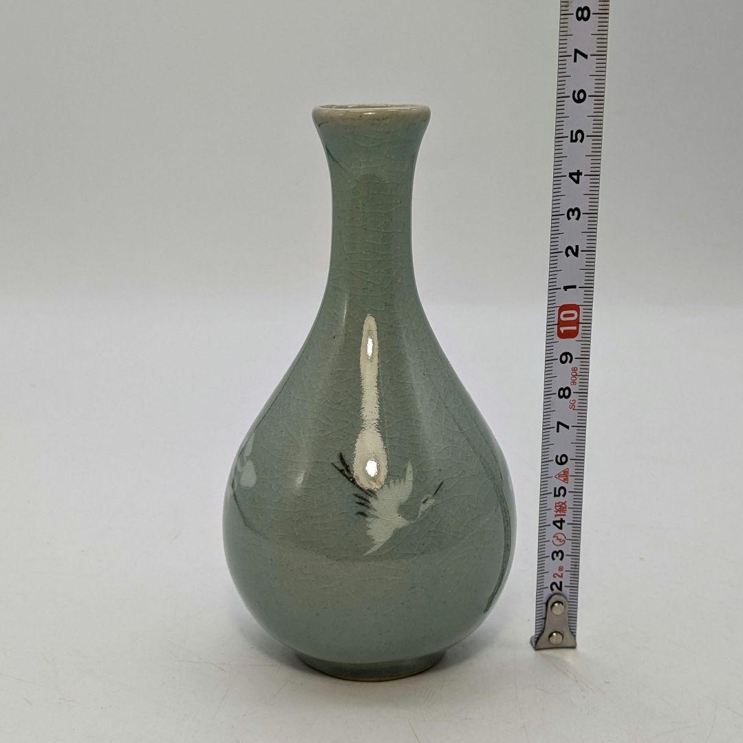 青岩窯 金二周 高麗青磁雲鶴徳利花入 共箱 韓国 花器 一輪挿し 花瓶