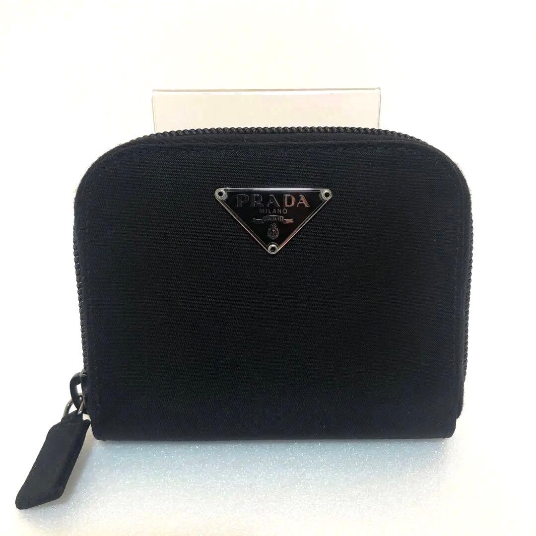 PRADA プラダ　ケース　財布　ラウンドファスナー　ナイロン　レザー　黒
