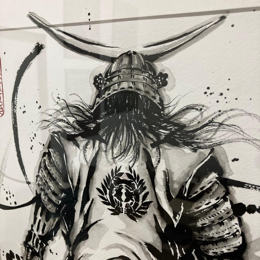 武人画　伊達政宗　こうじょう雅之　直筆原画武士 フレーム付き