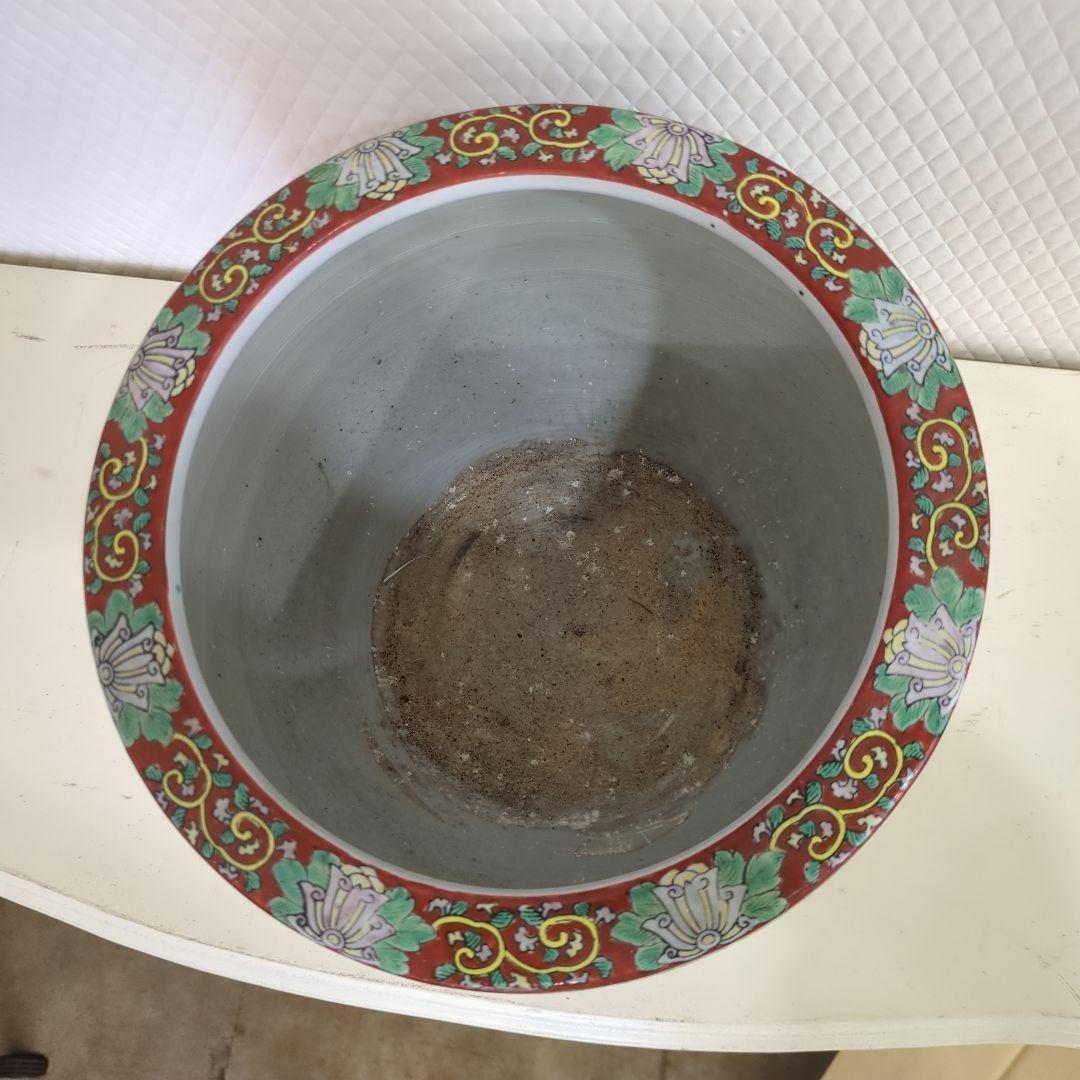 骨董 古伊万里 火鉢 十錦手 色絵 鉢カバー 睡蓮鉢 傘立て 金魚 めだか