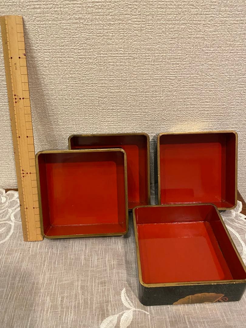 小型 4段重箱 青貝漆 台付 骨董品
