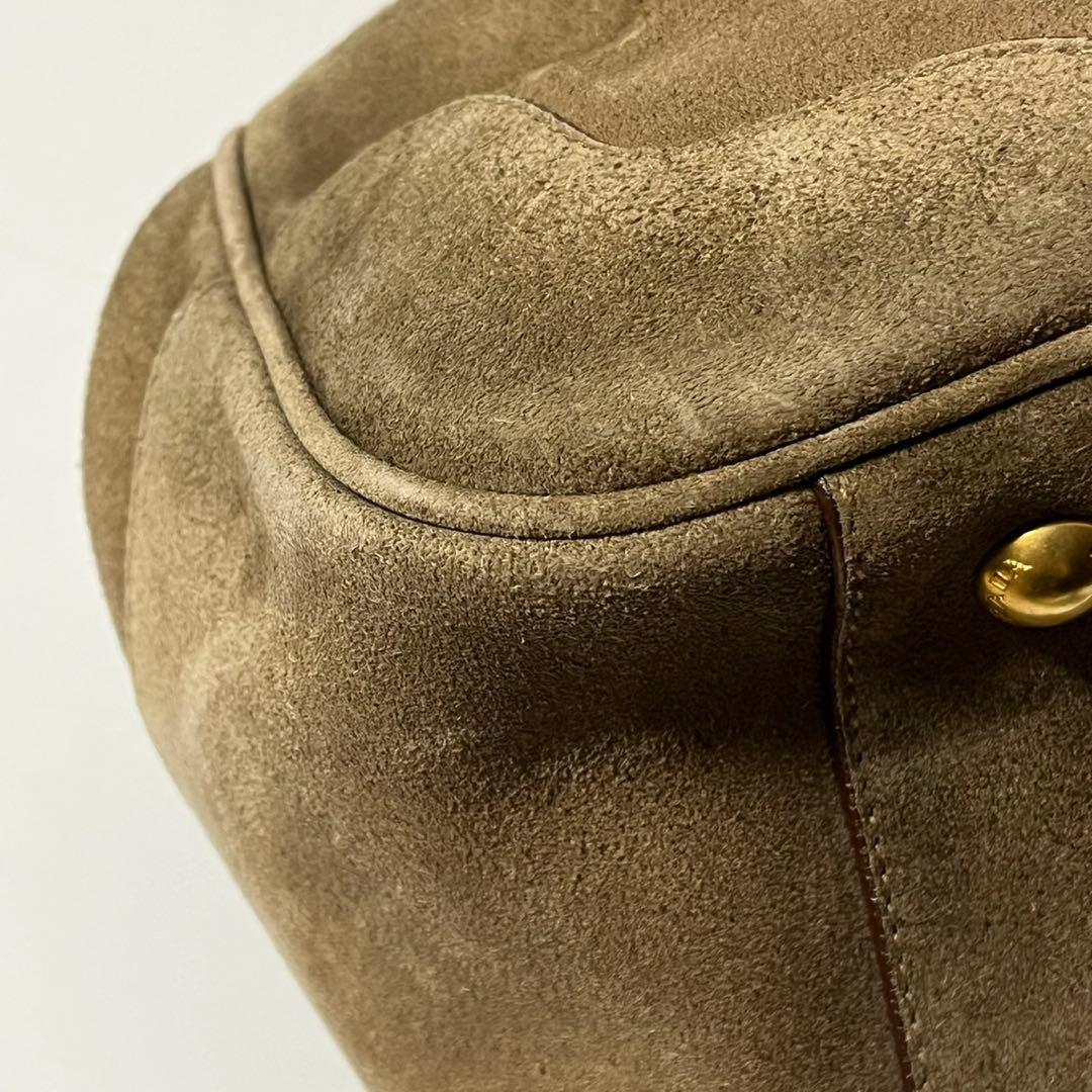 美品✨　PRADA スエード　トートバッグ　ハンドバッグ　ブラウン　茶　白タグ