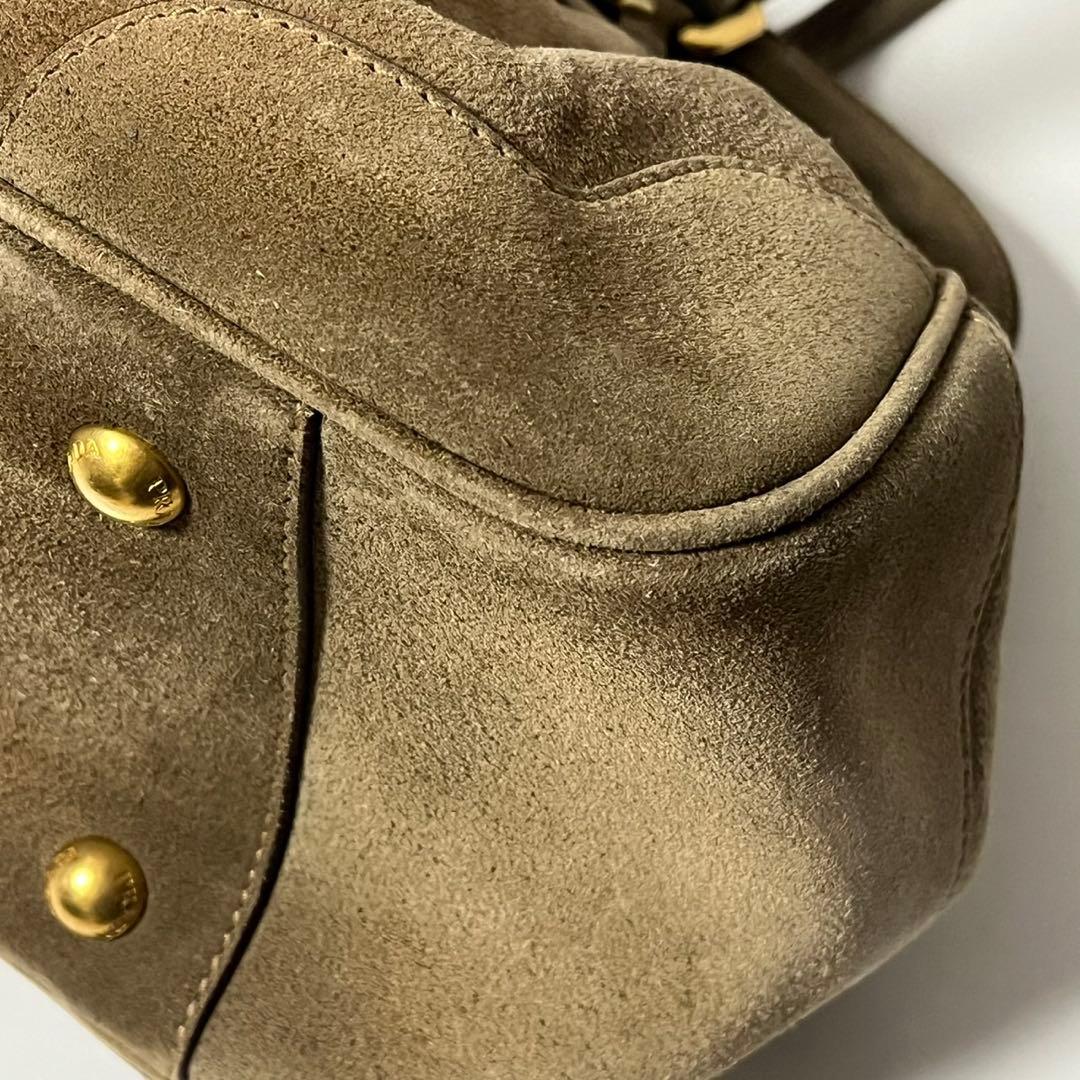 美品✨　PRADA スエード　トートバッグ　ハンドバッグ　ブラウン　茶　白タグ