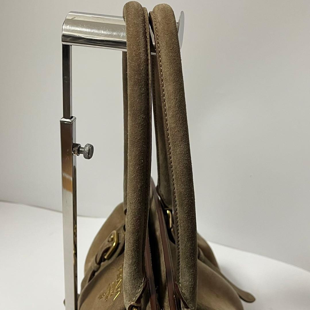 美品✨　PRADA スエード　トートバッグ　ハンドバッグ　ブラウン　茶　白タグ