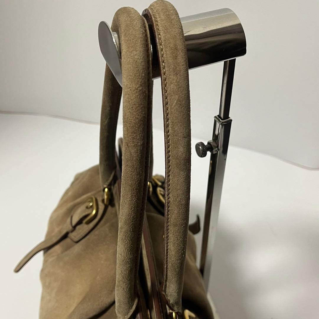美品✨　PRADA スエード　トートバッグ　ハンドバッグ　ブラウン　茶　白タグ