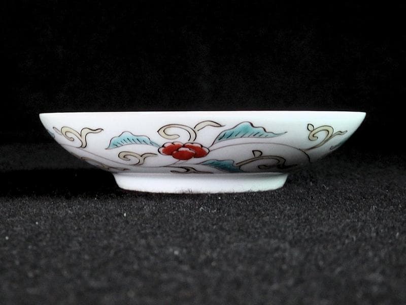 古伊万里　色絵　漢詩に竹笹の図　４寸皿　５枚　C723AS-CAm