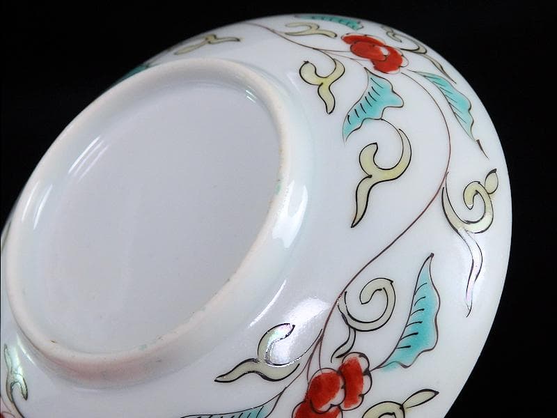 古伊万里　色絵　漢詩に竹笹の図　４寸皿　５枚　C723AS-CAm