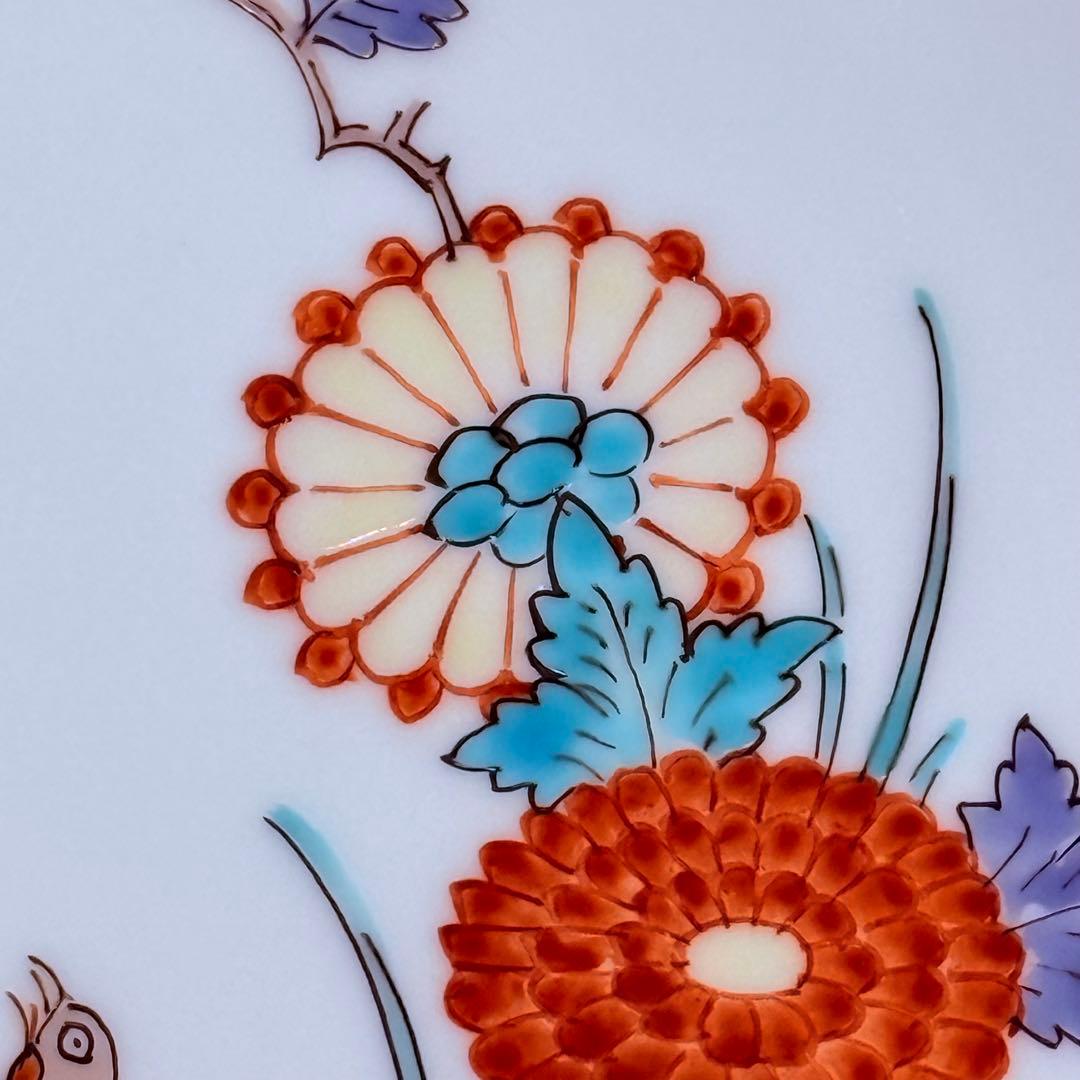 十三代柿右衛門 色絵岩梅鳥文様皿 共箱有 美