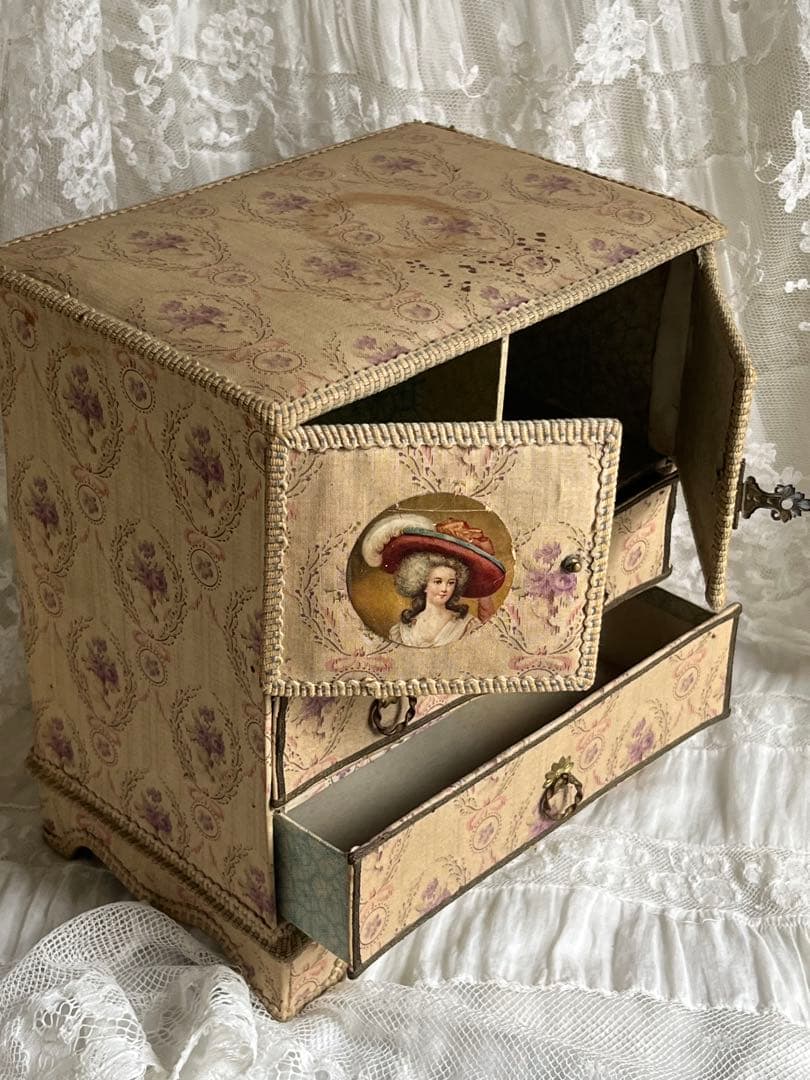 アンティークブロカントフレンチフランスカルトナージュボックスローズ