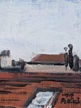 真作】絵画 田所幸一 油彩0号 パリの屋根 1977年作 モダン構成