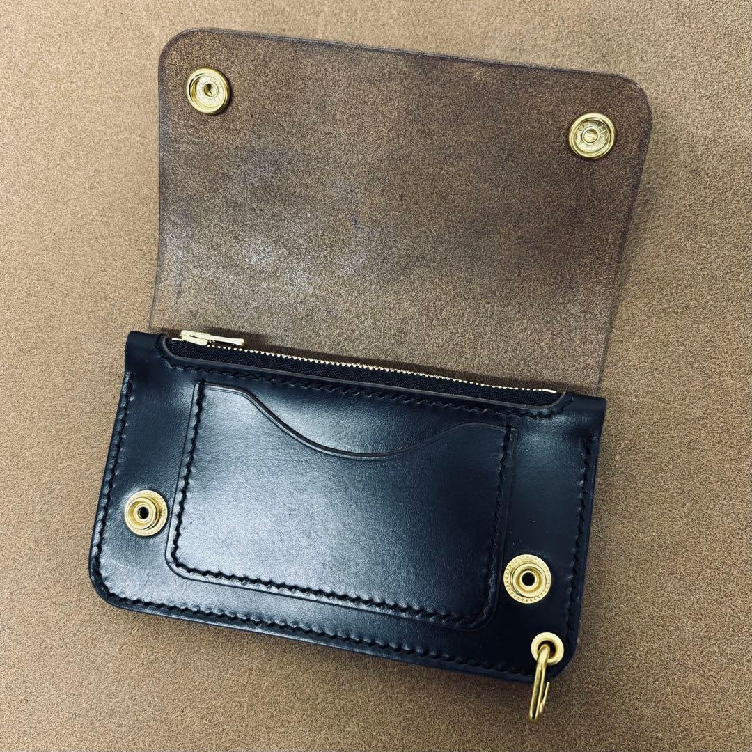 クロムエクセル　トラッカーウォレット　ミドル　黒　茶心　3層　HORWEEN