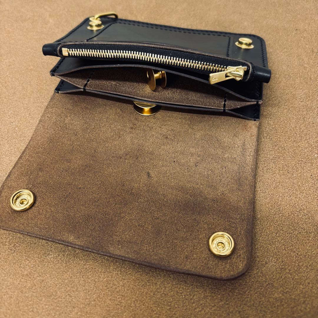 クロムエクセル　トラッカーウォレット　ミドル　黒　茶心　3層　HORWEEN