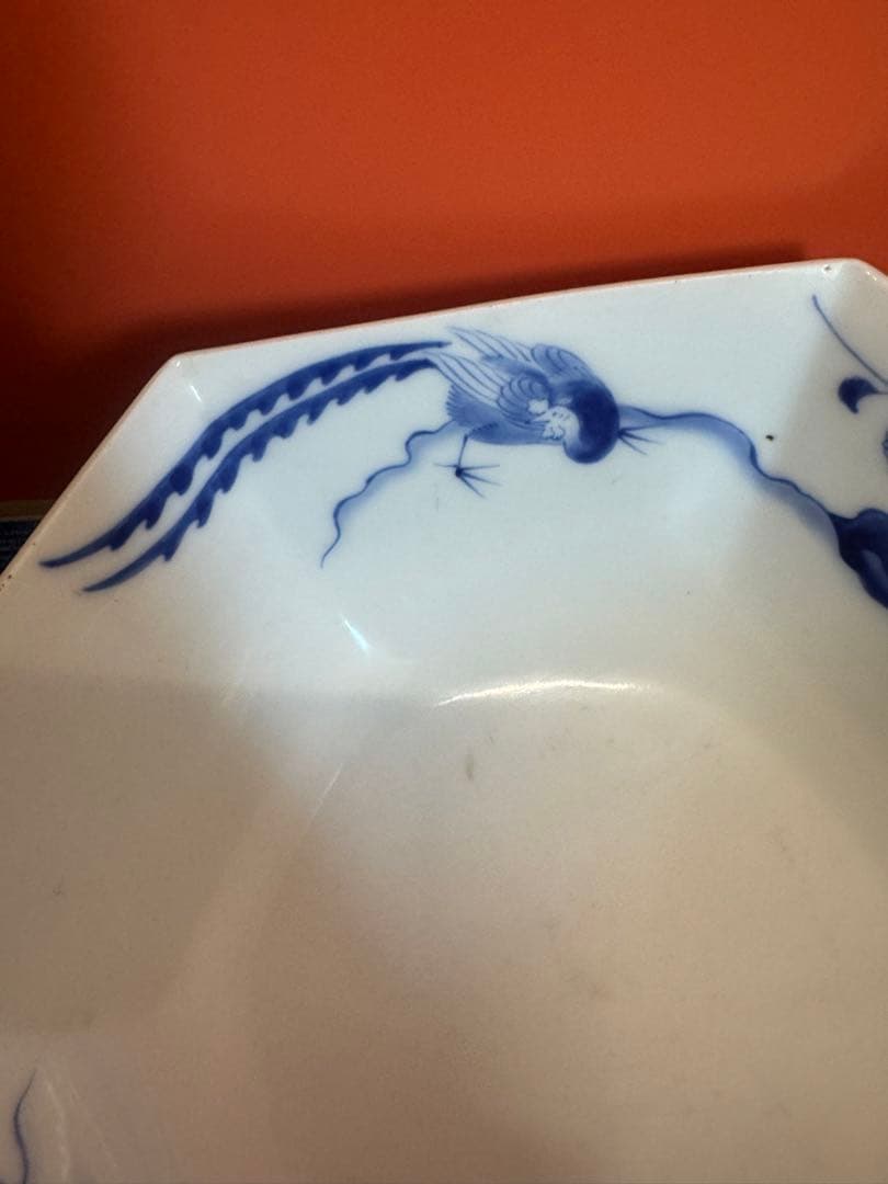 1885 香蘭社 染付鳳凰文 六角深鉢 2客 時代物