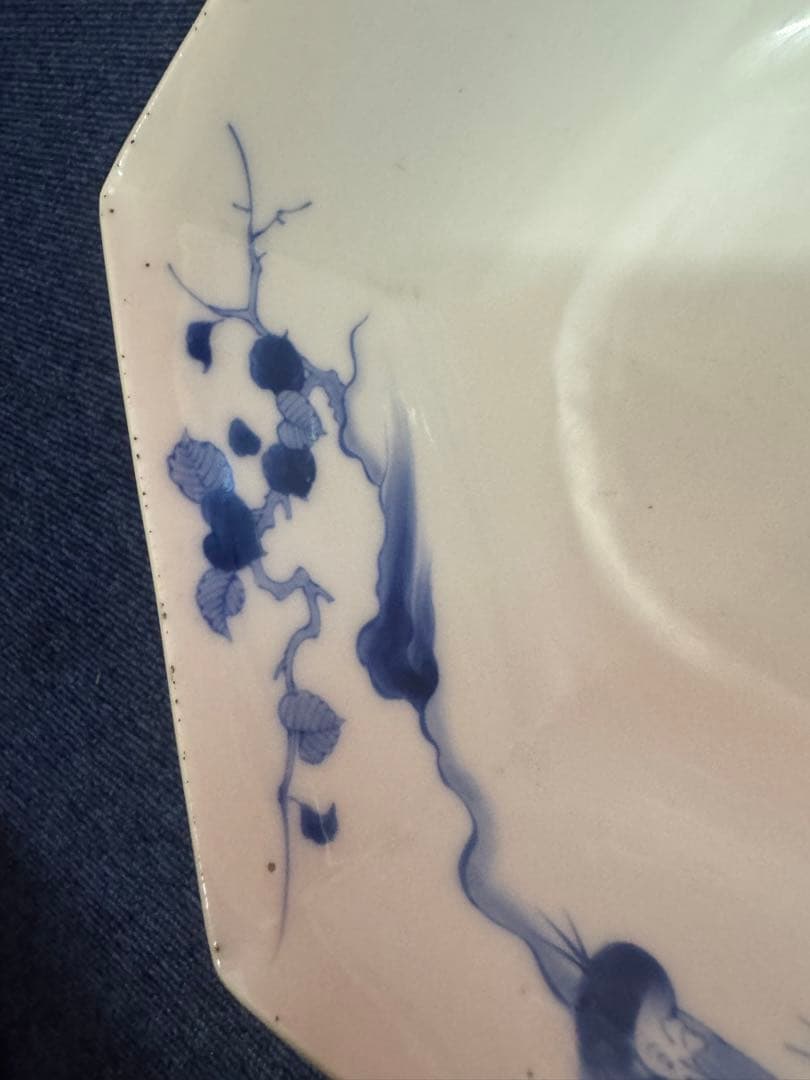 1885 香蘭社 染付鳳凰文 六角深鉢 2客 時代物