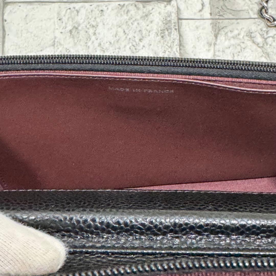 CHANEL チェーンウォレット　グレインドカーフスキン　マトラッセ　ブラック