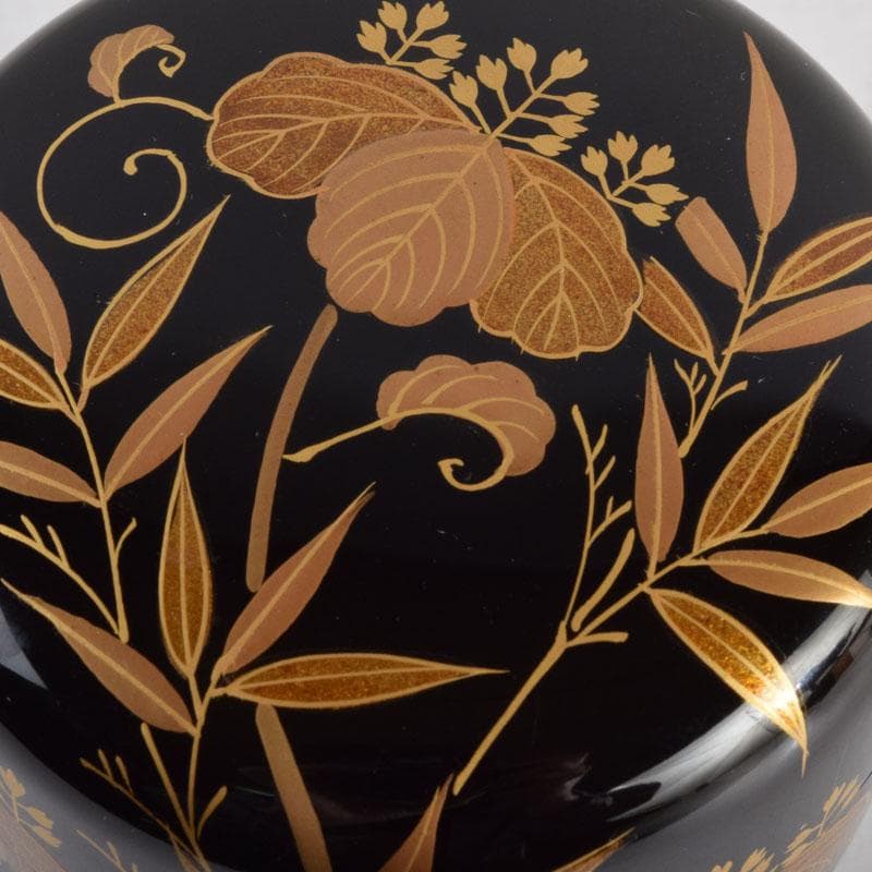 茶道具 塗師 岡本陽斉作 笹桐蒔絵 黒中棗 共箱 V 8836