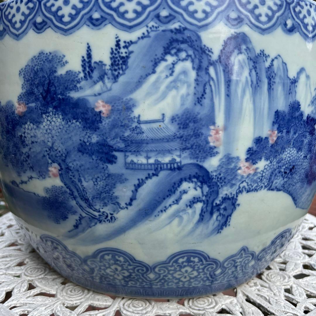 中国骨董50年以上旧蔵唐物 染付手絵山水紋大