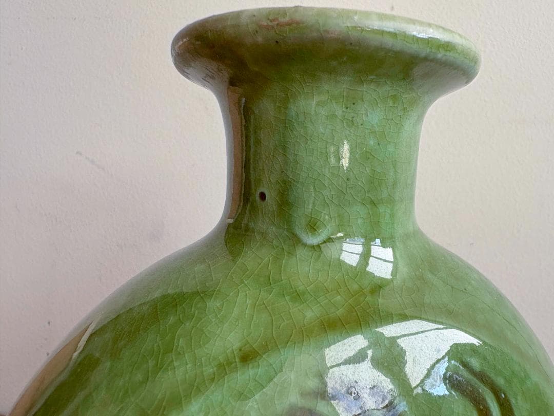 舩木研児 緑釉 三脚花生 共箱付 無傷 希少 民藝 バーナードリーチ