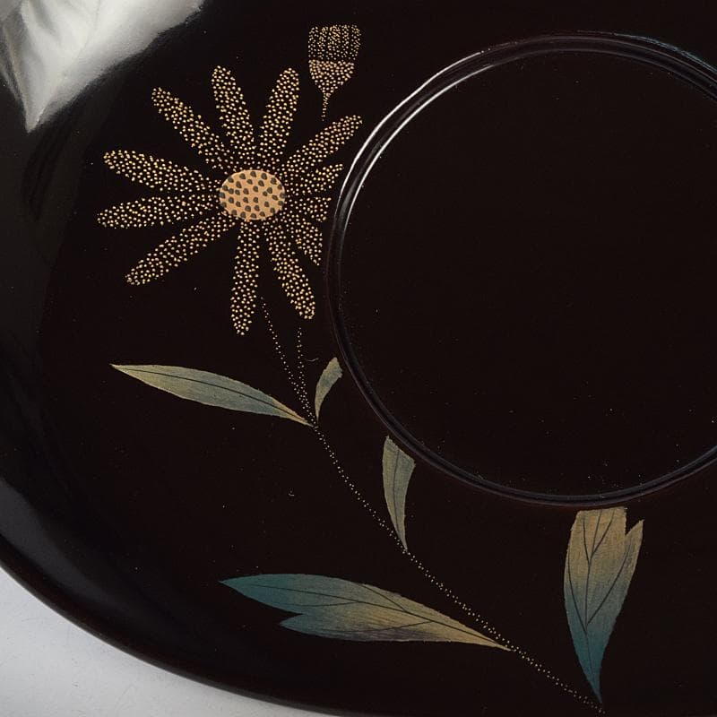 茶道具 輪島塗 三谷吾一作 花草沈金 茶托 五客 共箱 M R9469