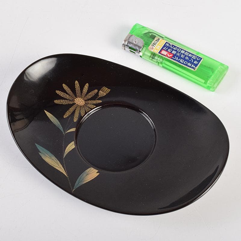 茶道具 輪島塗 三谷吾一作 花草沈金 茶托 五客 共箱 M R9469